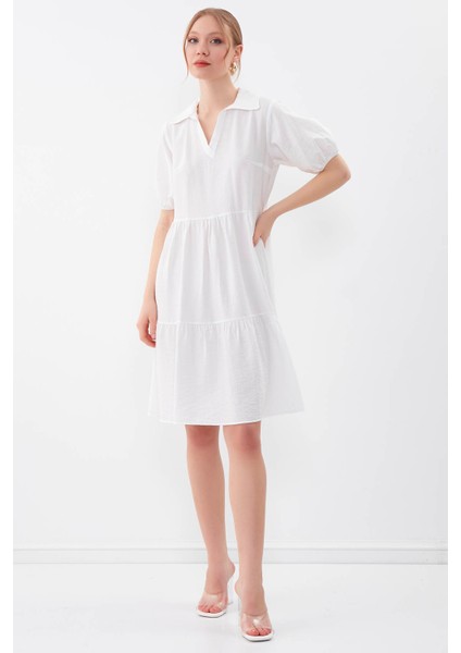 Yakalı Balon Kol Babydoll Elbise10 fiyatları