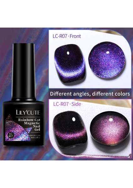 Lilycute Rainbow 7ml Cat Magnetic Uv Nail Gel ( Çift Renk Yansimali Gökkuşağı Kedi Gözü Kalıcı Oje)