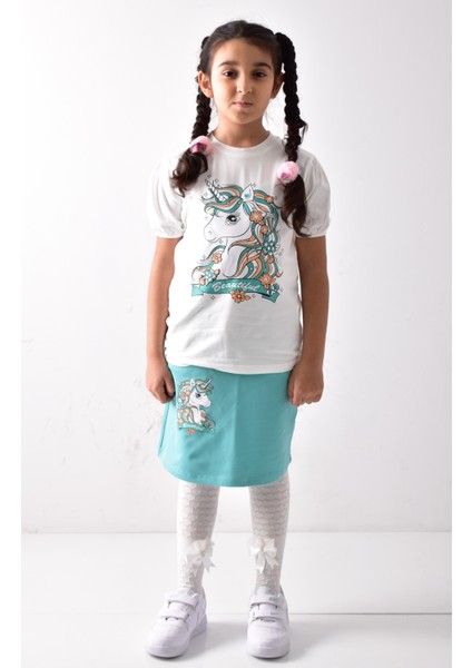 Kız Çocuk Baskılı T-Shirt-Etek Takımı modelleri