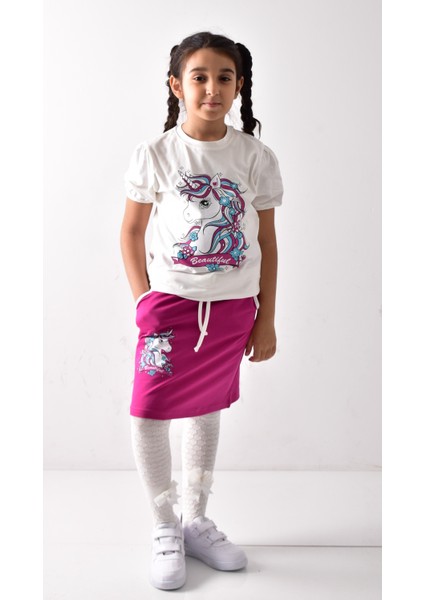 Kız Çocuk Baskılı T-Shirt-Etek Takımı modelleri