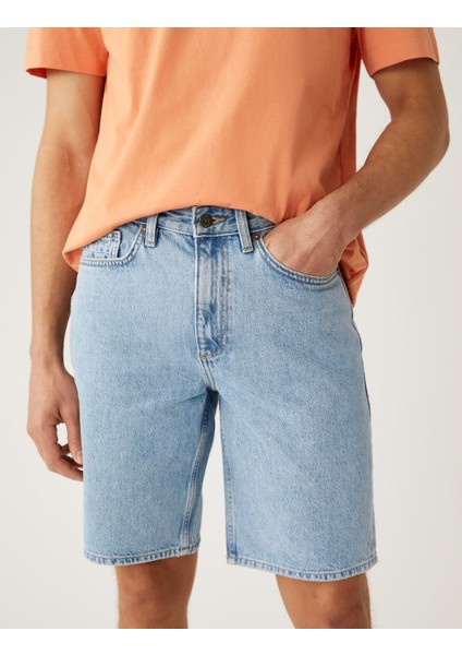 Saf Pamuklu Regular Fit Denim Şort
