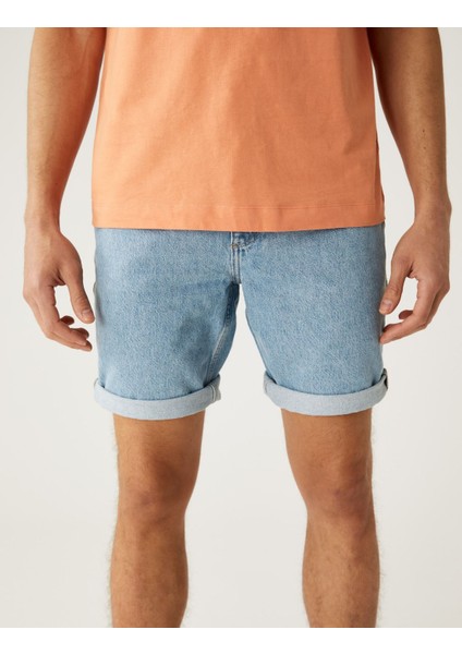 Saf Pamuklu Regular Fit Denim Şort