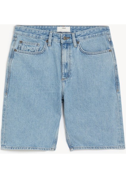 Saf Pamuklu Regular Fit Denim Şort