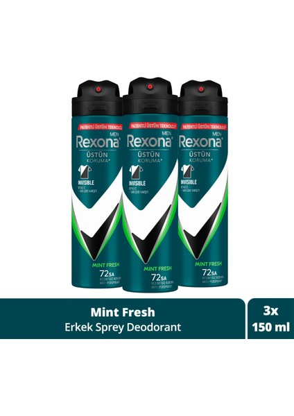Men Erkek Sprey Deodorant Natural Fresh Mint 72 Saat Kesintisiz Üstün Koruma 150 ml x3