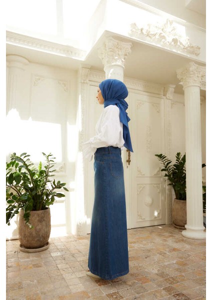 2254-DENIM Klasik Etek Koyu Mavi modelleri