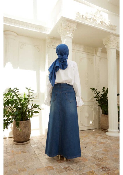 2254-DENIM Klasik Etek Koyu Mavi fırsatları