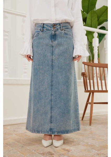2254-DENIM Klasik Etek Mavi