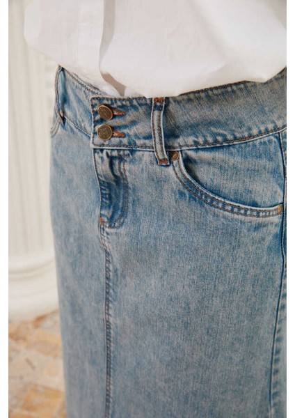 2254-DENIM Klasik Etek Mavi fiyatları