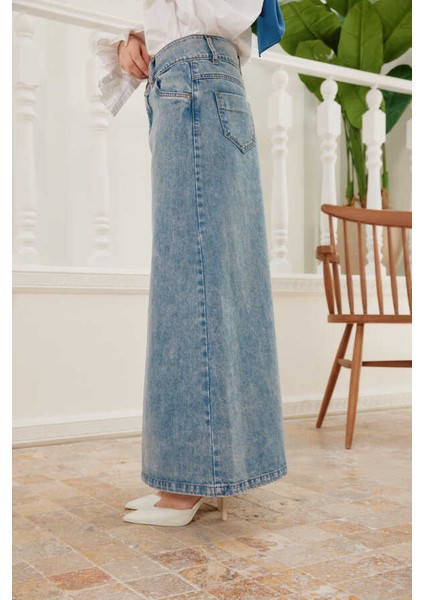 2254-DENIM Klasik Etek Mavi modelleri
