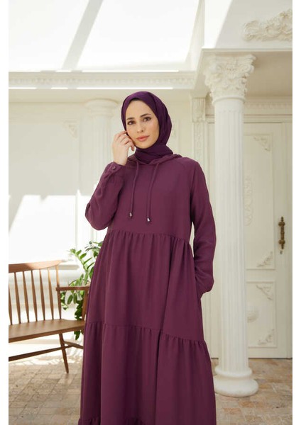 6531-BERLIN Kapşonlu Reglan Kollu Elbise Koyu Gül Kurusu modelleri