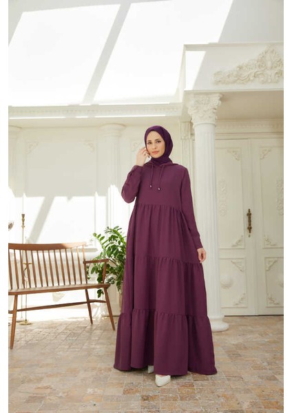 6531-BERLIN Kapşonlu Reglan Kollu Elbise Koyu Gül Kurusu indirimleri