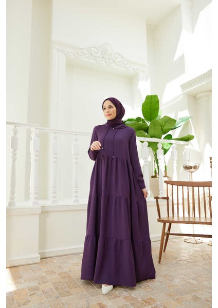 6531-BERLIN Kapşonlu Reglan Kollu Elbise Mürdüm indirimleri