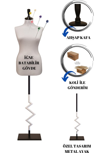 36 Beden Dekoratif Zig Zag Özel Ayaklı Sünger Iğne Batabilen Terzi Mankeni fiyatları