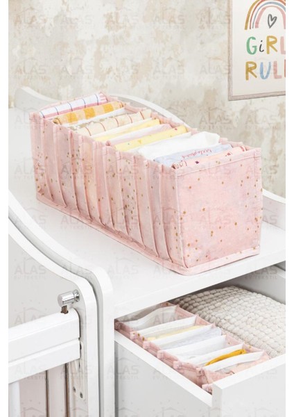 Akordiyon Medium Çekmece Düzenleyici Pembe Bebek Odası Beşik Dolap Düzenleyici Organizer M Boy