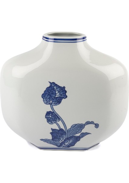 Mavi Çiçekli Beyaz Seramik Vazo 32X10X32CM fiyatları
