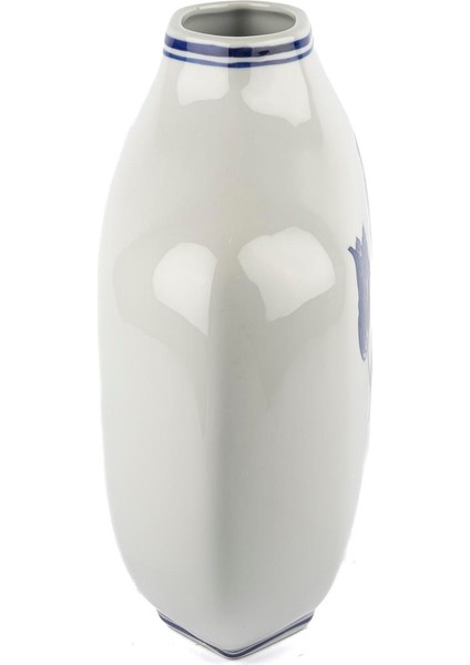 Mavi Çiçekli Beyaz Seramik Vazo 32X10X32CM modelleri