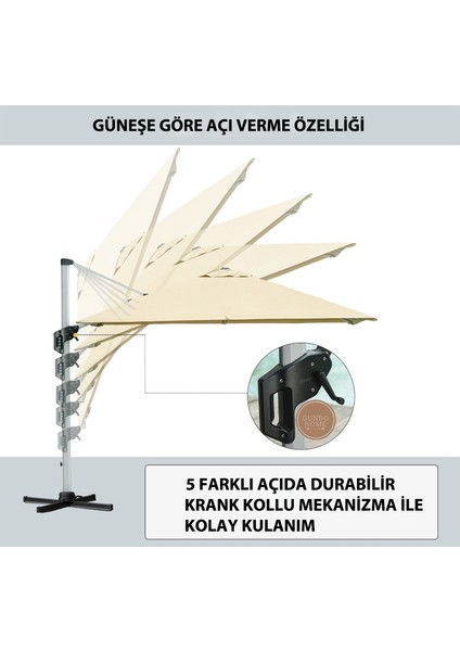 Gunbo Home 3x3 Kare Bahçe Şemsiyesi 360 Derece Dönebilen Güneşe Göre Açı Verilen Teras Şemsiyesi Balkon Şemsiyesi