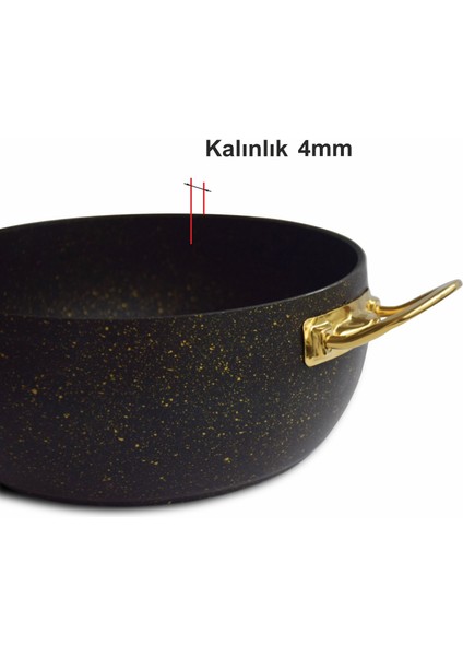 Altın Renk Kulplu Granit Derin Tencere - 28cm