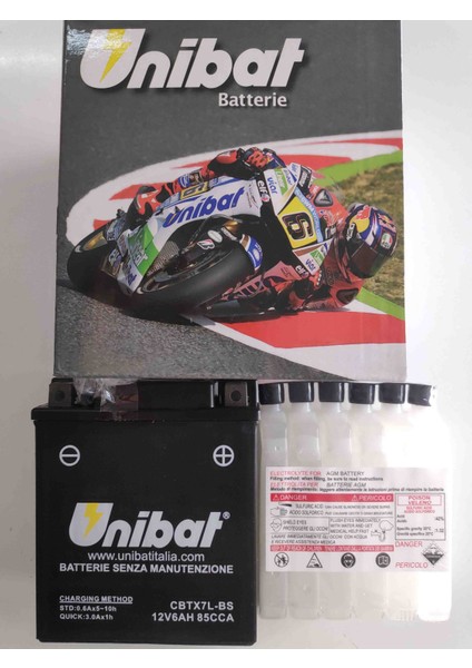 Unibat CBTX7L-BS YTX7L-BS 12 V 6 Amper Motosiklet Akü