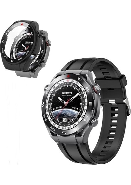 Huawei Watch Ultimate Kordon Kayış Soft Silikon Siyah + Ekran Koruyucu Kasa Siyah
