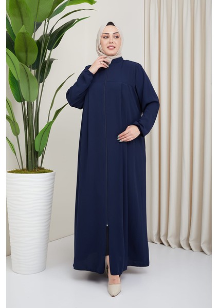 Medine Ipeği Tesettür Pile Detaylı Ferace MDC-0165 Lacivert