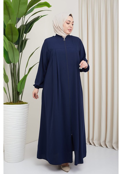 Medine Ipeği Tesettür Pile Detaylı Ferace MDC-0165 Lacivert modelleri