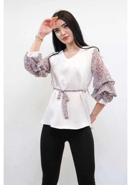 Büzgülü Şifon Kol Bluz Ekru fiyatları