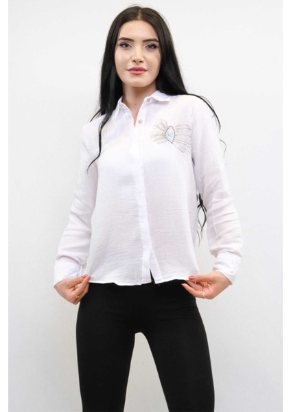Taşlı Keten Gömlek MC2301 Beyaz fiyatları