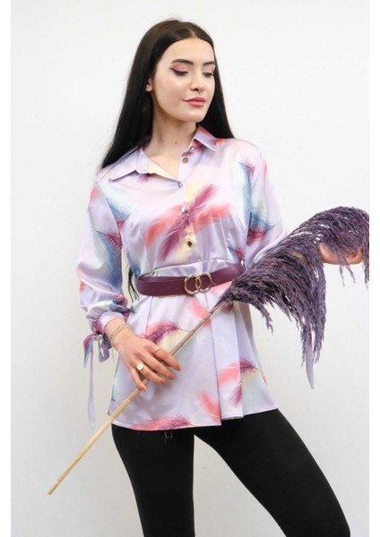 Kemerli Gömlek Tunik Lila