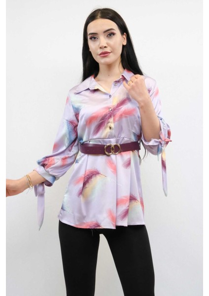 Kemerli Gömlek Tunik Lila fiyatları