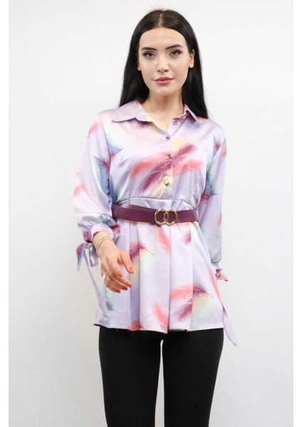Kemerli Gömlek Tunik Lila modelleri
