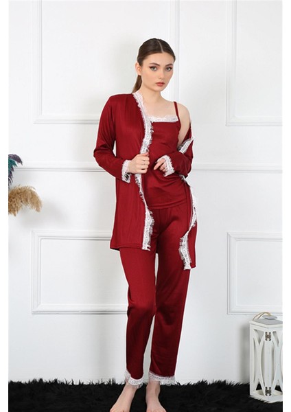 Kadın 3'lü Bordo Sabahlık Takım 16108