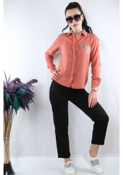 Taşlı Keten Gömlek MC2301 Mercan fiyatları