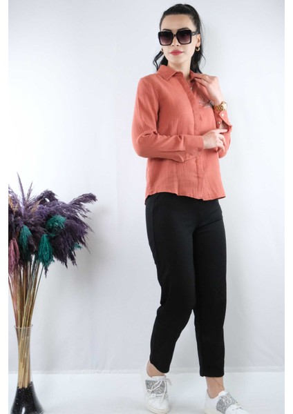 Taşlı Keten Gömlek MC2301 Mercan fırsatları