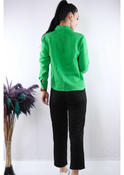 Taşlı Keten Gömlek MC2301 Yeşil modelleri