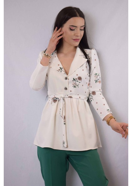 Ceket Model Bluz Ekru-Kahve