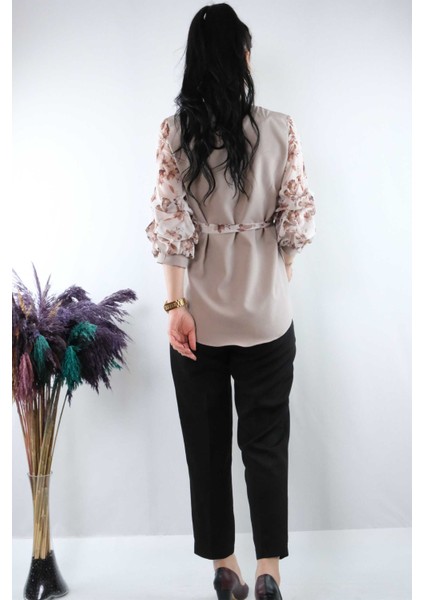 Şifon Kol Bluz Vizon modelleri