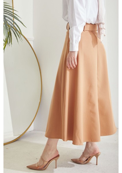 Kemerli Kloş Etek-Karamel fiyatları