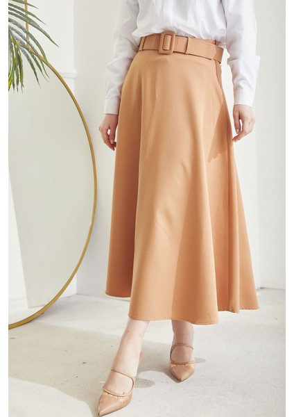 Kemerli Kloş Etek-Karamel modelleri