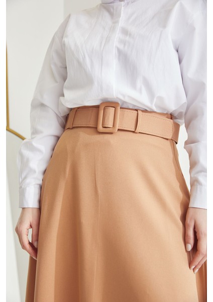 Kemerli Kloş Etek-Karamel fırsatları