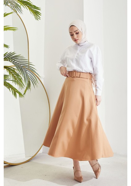 Kemerli Kloş Etek-Karamel indirimleri