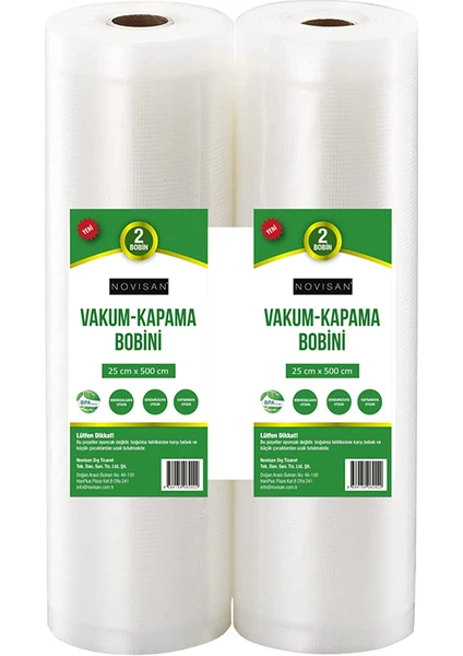 Vakum Kapama Bobini Gofrajlı Tırtıklı Ev Tipi Vakum Makinası Poşeti  25x500 cm 2 Bobinli Paket