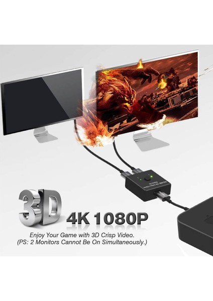 2 Port Çift Yönlü HDMI Switch Splitter Ekran Monitör Çoklayıcı Çoğaltıcı 4K 3D 1080P Adaptör