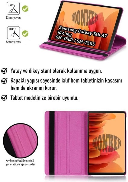 Samsung Galaxy Tab A7 T500 T505 Uyumlu 10.4 Inç Pembe Tablet Kılıfı Dönebilen Standlı Dönerli Suni Deri fiyatları