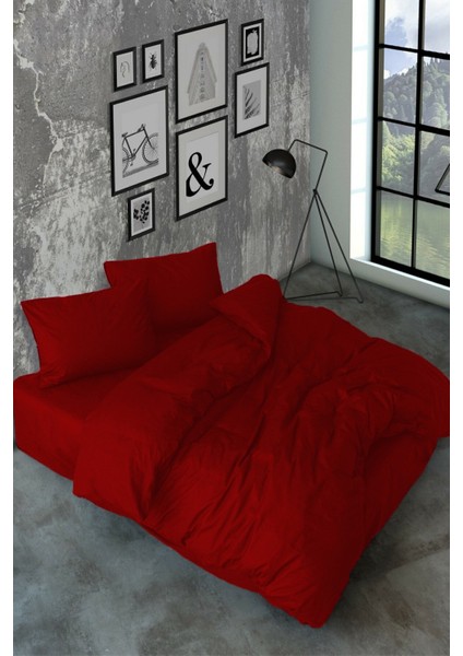 Akfil Pamuklu Kırmızı Çift Kişilik Nevresim Takımı (Lastikli Çarşaflı)