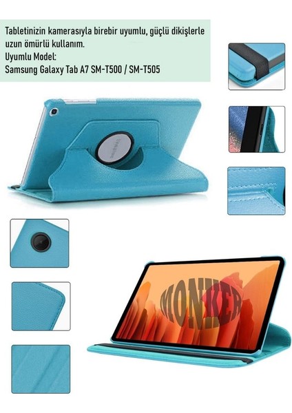 Samsung Galaxy Tab A7 T500 T505 Uyumlu 10.4 Inç Mavi Tablet Kılıfı Dönebilen Standlı Dönerli Suni Deri