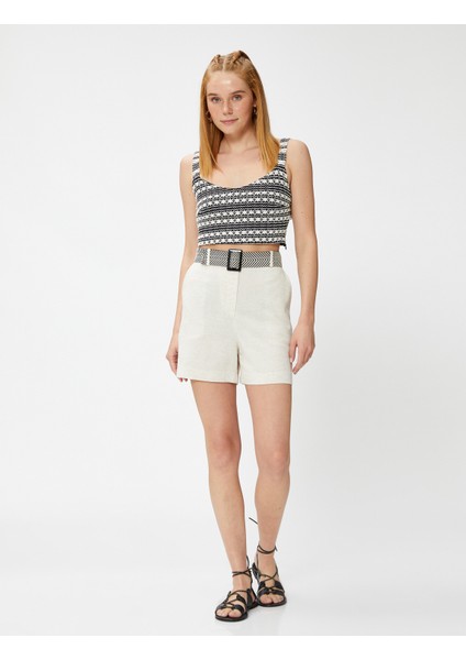Melis Ağazat x Koton - Kemerli Keten Şort