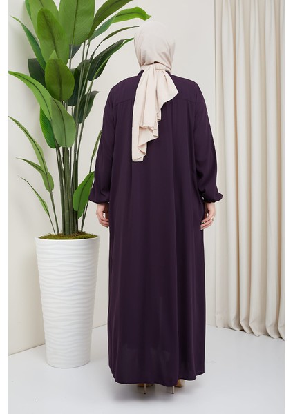 Medine Ipeği Tesettür Pile Detaylı Ferace MDC-0165 Mürdüm fiyatları