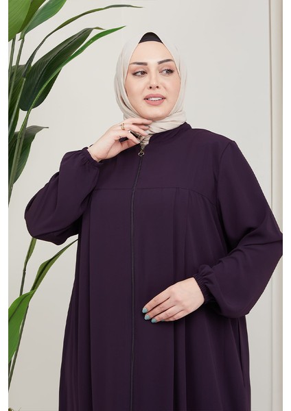 Medine Ipeği Tesettür Pile Detaylı Ferace MDC-0165 Mürdüm fırsatları