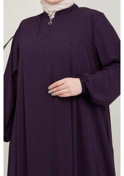 Medine Ipeği Tesettür Pile Detaylı Ferace MDC-0165 Mürdüm indirimleri